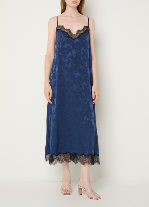 Zadig&Voltaire Respa midi jurk van zijde met print - detail 3 donkerblauw