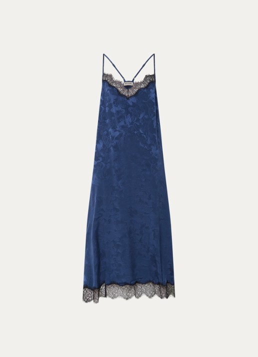 Zadig&Voltaire Respa midi jurk van zijde met print - voorkant donkerblauw