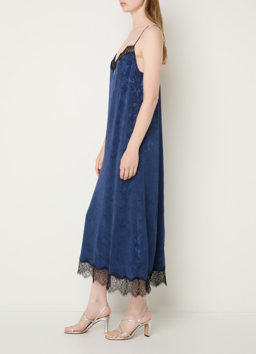 Zadig&Voltaire Respa midi jurk van zijde met print - voorkant 2 donkerblauw