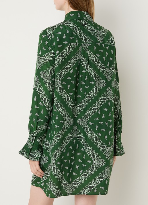 Zadig&Voltaire Rhelyne mini blousejurk van zijde met paisley dessin - achterkant 4 donkergroen