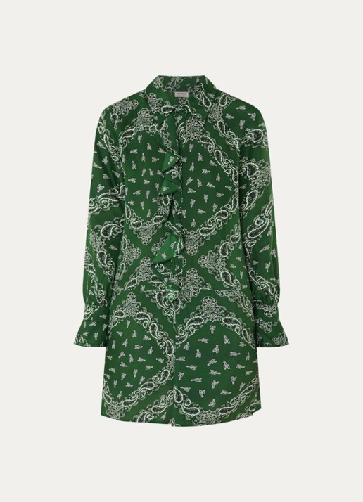 Zadig&Voltaire Rhelyne mini blousejurk van zijde met paisley dessin - voorkant 2 donkergroen