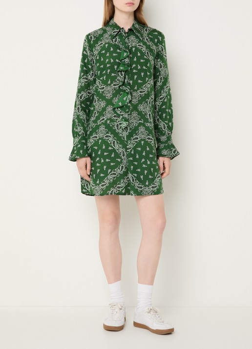 Zadig&Voltaire Rhelyne mini blousejurk van zijde met paisley dessin - voorkant 3 donkergroen