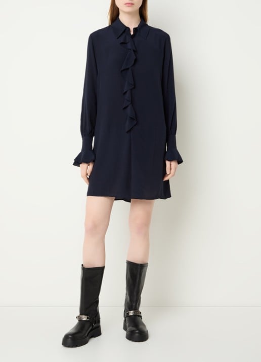 Zadig&Voltaire Rhelyne mini tuniekjurk met ruches - voorkant 3 donkerblauw