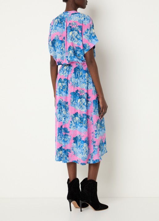 Zadig&Voltaire Riaz Smooth midi tuniekjurk met print - achterkant neonroze