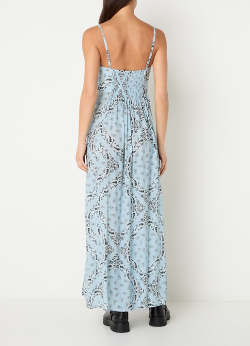 Zadig&Voltaire Rippie maxi jurk met logoprint  - achterkant 4 lichtblauw