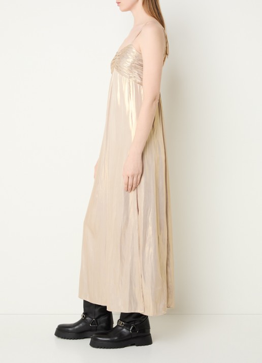 Zadig&Voltaire Rippie maxi jurk met smockwerk en metallic finish - voorkant 4 goud