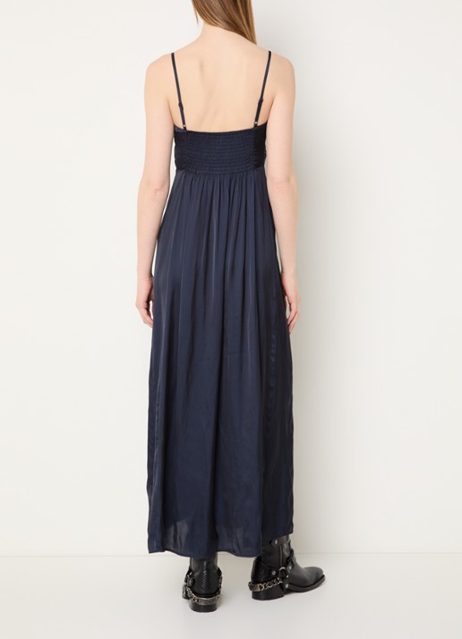 Zadig&Voltaire Rippie maxi jurk van satijn met split - achterkant 3 donkerblauw