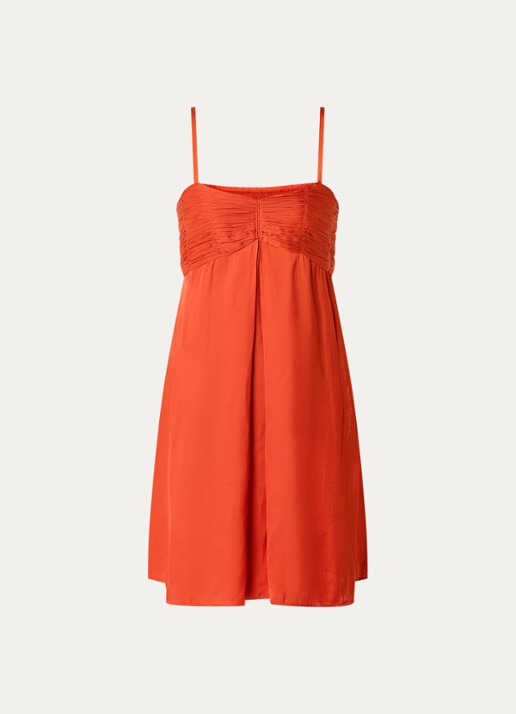 Zadig&Voltaire Rippies mini jurk van satijn met plooidetail en smockwerk - voorkant oranje