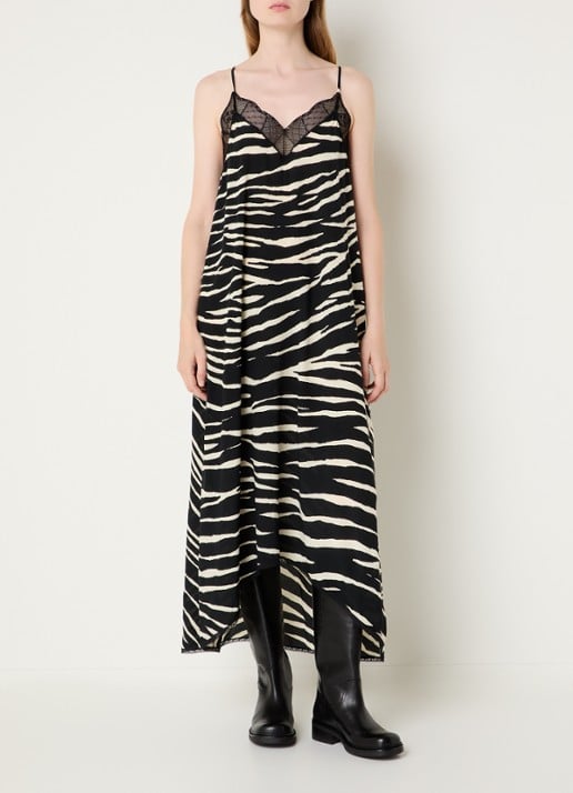 Zadig&Voltaire Risty maxi jurk met zebraprint - detail 2 zwart