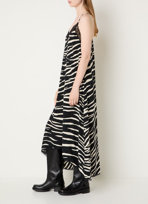 Zadig&Voltaire Risty maxi jurk met zebraprint - voorkant 4 zwart