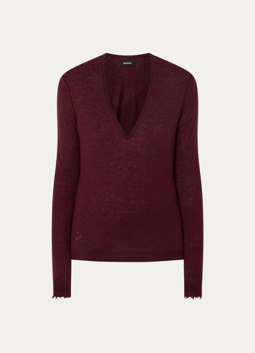 Zadig&Voltaire Rivy fijngebreide pullover van kasjmier - voorkant 2 bordeauxrood