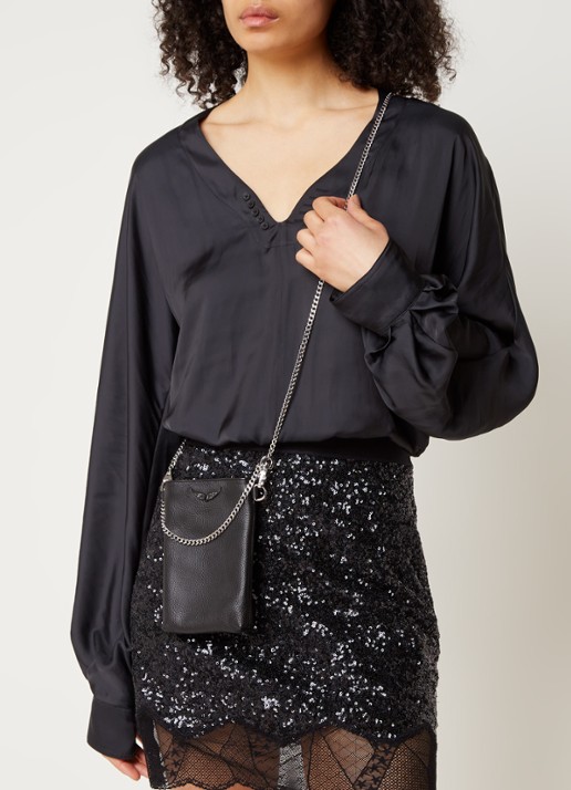 Zadig&Voltaire Rock crossbody telefoonhoes van leer - voorkant 3 zwart