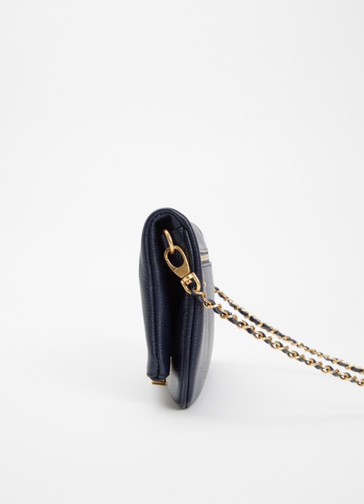 Zadig&Voltaire Rock Grained clutch van leer met afneembare schouderriem - detail 4 donkerblauw