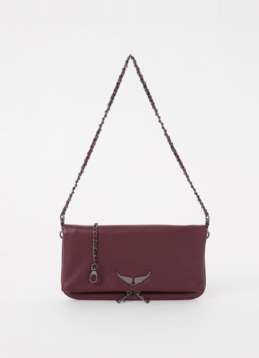 Zadig&Voltaire Rock Grained clutch van leer met afneembare schouderriem - voorkant aubergine