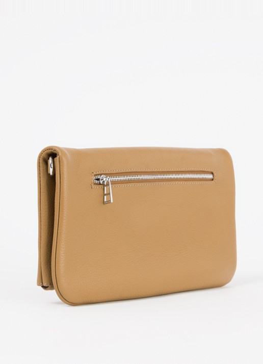 Zadig&Voltaire Rock Grained clutch van leer met afneembare schouderriem - achterkant 3 camel