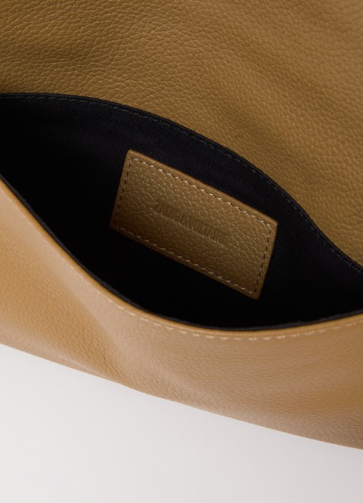 Zadig&Voltaire Rock Grained clutch van leer met afneembare schouderriem - detail camel