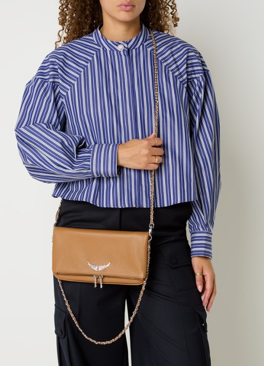 Zadig&Voltaire Rock Grained clutch van leer met afneembare schouderriem - voorkant 6 camel