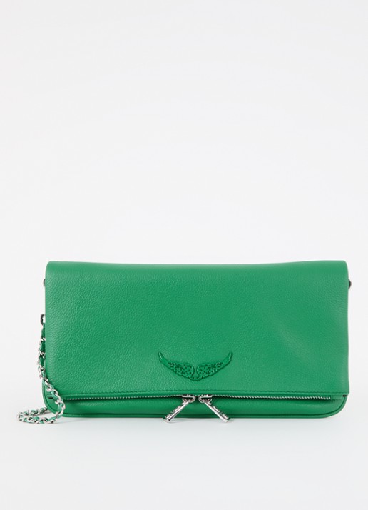 Zadig&Voltaire Rock Grained clutch van leer met afneembare schouderriem - voorkant 4 groen