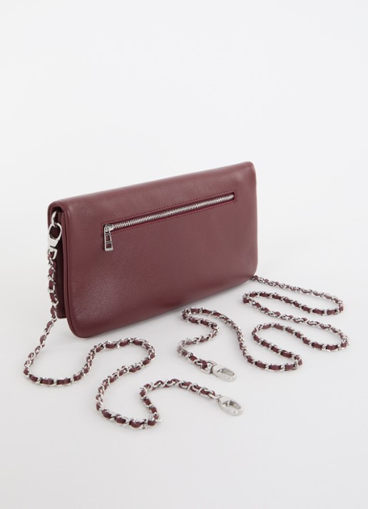 Zadig&Voltaire Rock Grained clutch van leer met afneembare schouderriem - achterkant 6 bordeauxrood