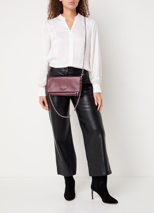 Zadig&Voltaire Rock Grained clutch van leer met afneembare schouderriem - voorkant 2 bordeauxrood