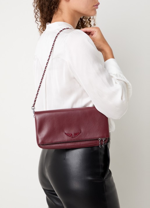 Zadig&Voltaire Rock Grained clutch van leer met afneembare schouderriem - voorkant 3 bordeauxrood