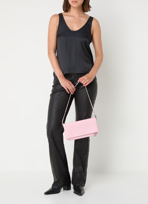 Zadig&Voltaire Rock Grained clutch van leer met afneembare schouderriem - voorkant 5 roze