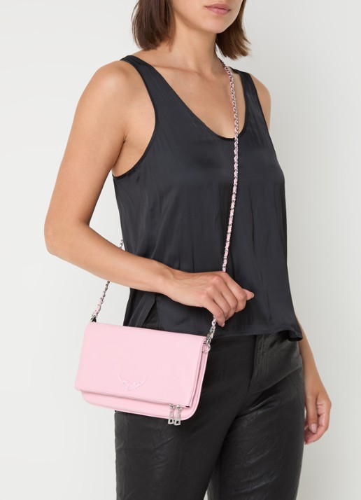 Zadig&Voltaire Rock Grained clutch van leer met afneembare schouderriem - voorkant 6 roze