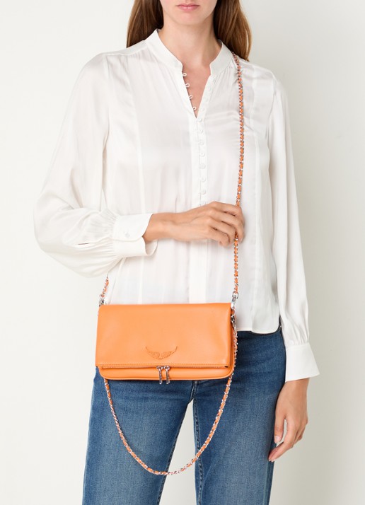 Zadig&Voltaire Rock Grained clutch van leer met afneembare schouderriem - voorkant 2 oranje