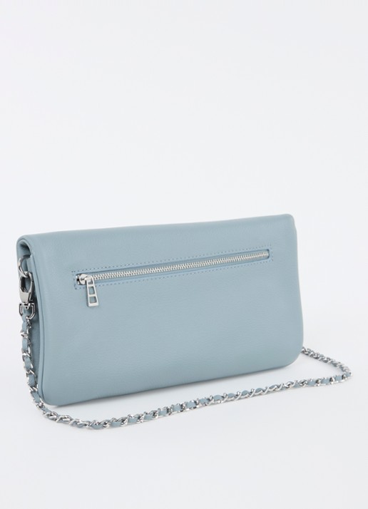 Zadig&Voltaire Rock Grained clutch van leer met afneembare schouderriem - achterkant 3 lichtblauw