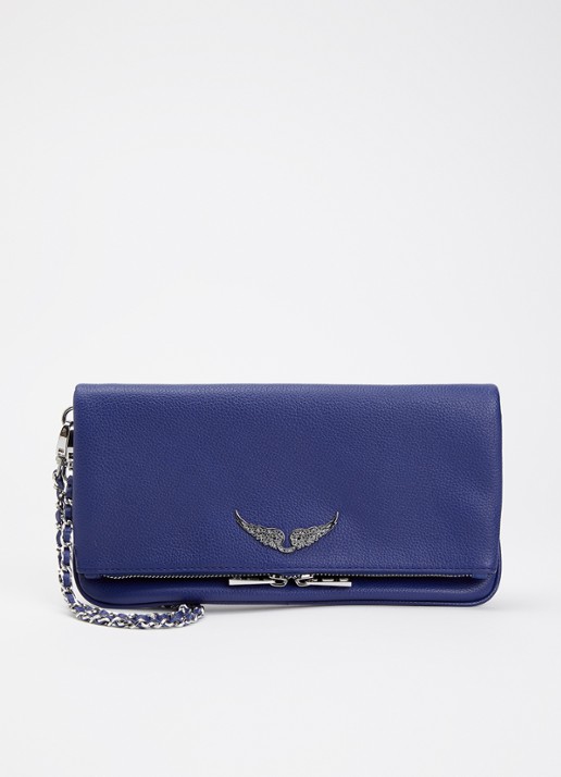 Zadig&Voltaire Rock Grained clutch van leer met afneembare schouderriem - voorkant 5 royalblauw