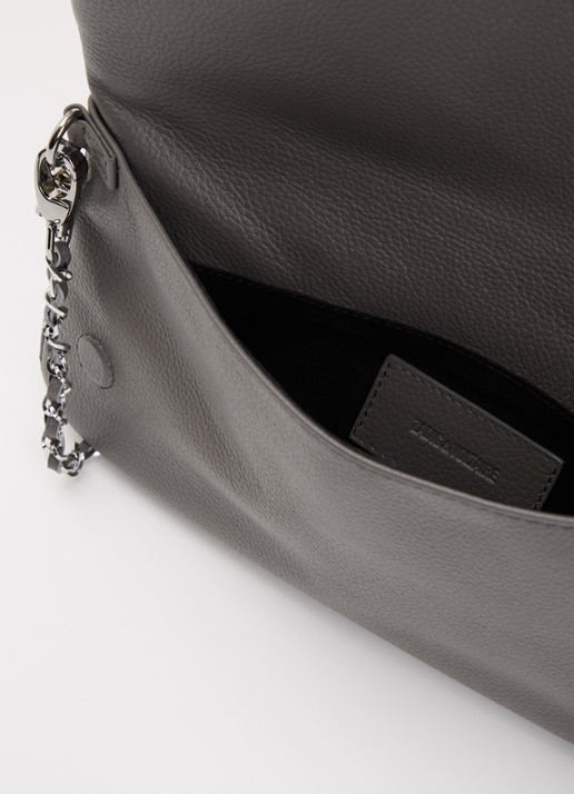 Zadig&Voltaire Rock Grained clutch van leer met afneembare schouderriem - detail 3 donkergrijs