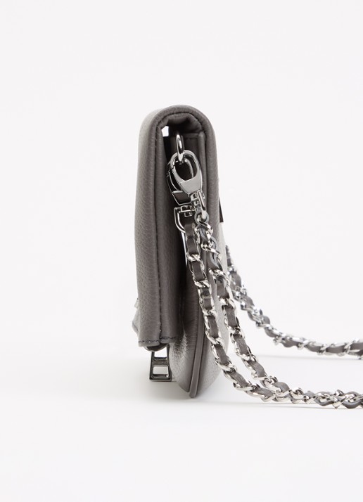 Zadig&Voltaire Rock Grained clutch van leer met afneembare schouderriem - detail 4 donkergrijs