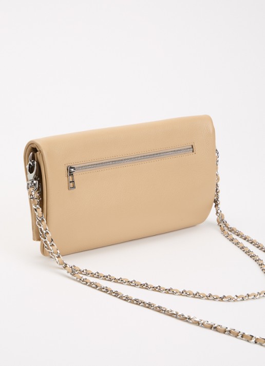Zadig&Voltaire Rock Grained clutch van leer met afneembare schouderriem - achterkant beige