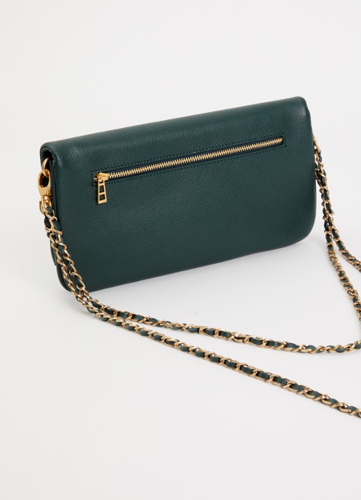 Zadig&Voltaire Rock Grained clutch van leer met afneembare schouderriem - achterkant mosgroen