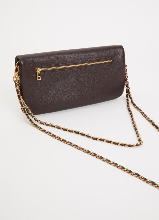 Zadig&Voltaire Rock Grained clutch van leer met afneembare schouderriem - achterkant bruin