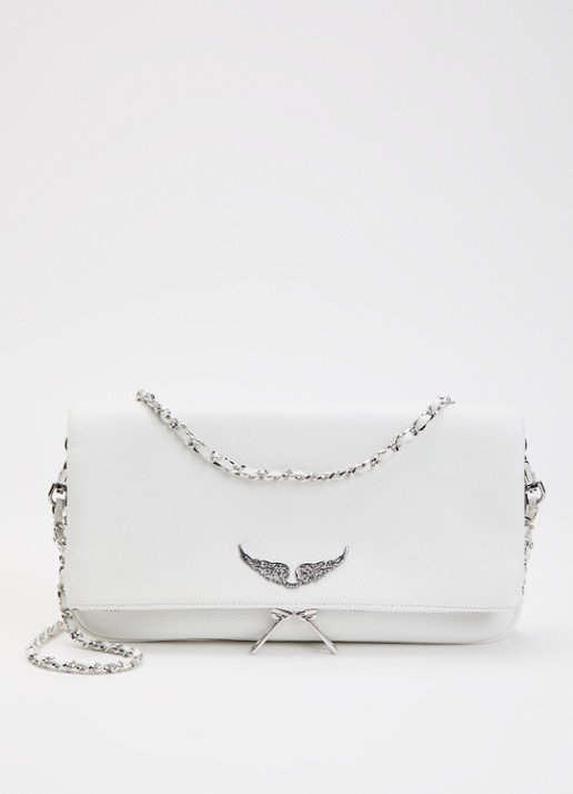 Zadig&Voltaire Rock Grained clutch van leer met afneembare schouderriem - voorkant 5 creme