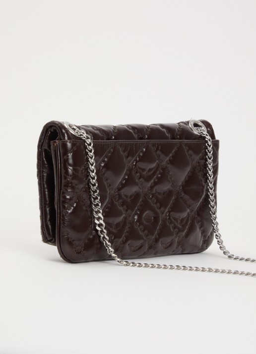 Zadig&Voltaire Rock II Vintage clutch van lakleer met verstelbare schouderriem - achterkant 4 donkerbruin