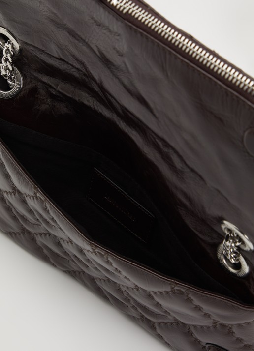 Zadig&Voltaire Rock II Vintage clutch van lakleer met verstelbare schouderriem - detail donkerbruin