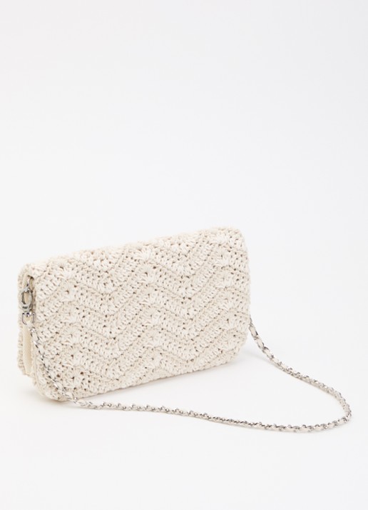 Zadig&Voltaire Rock macramé clutch met afneembare schouderriem  - achterkant 5 ivoor