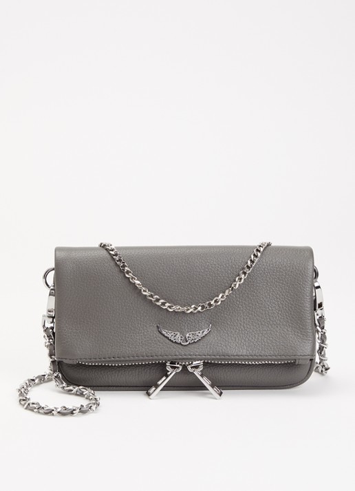 Zadig&Voltaire Rock Mini clutch van leer met afneembare schouderriem - voorkant 5 grijs