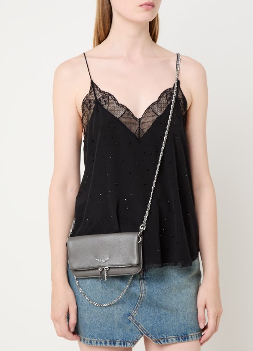 Zadig&Voltaire Rock Mini clutch van leer met afneembare schouderriem - voorkant 6 grijs