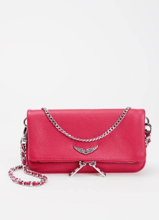 Zadig&Voltaire Rock Mini clutch van leer met afneembare schouderriem - voorkant 5 donkerroze