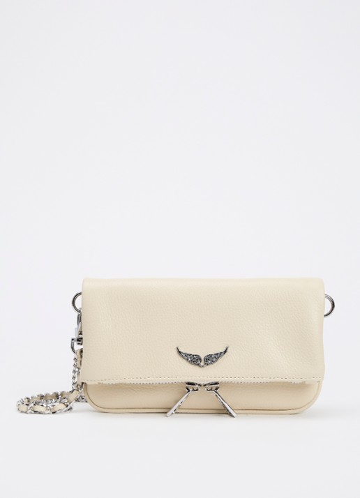 Zadig&Voltaire Rock Mini clutch van leer met afneembare schouderriem - voorkant creme