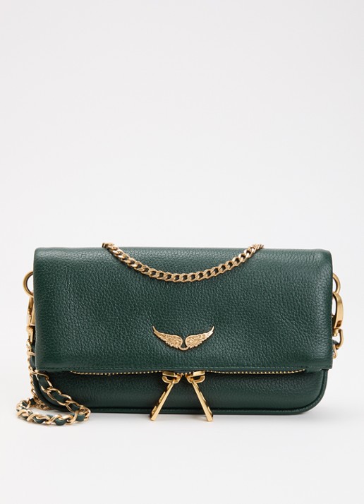 Zadig&Voltaire Rock Mini clutch van leer met afneembare schouderriem - voorkant 5 donkergroen