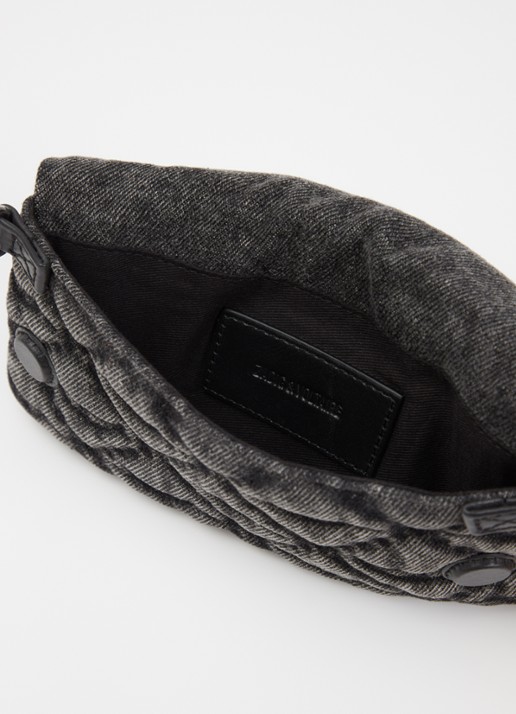 Zadig&Voltaire Rock Nano clutch van denim met afneembare schouderriem - detail donkergrijs