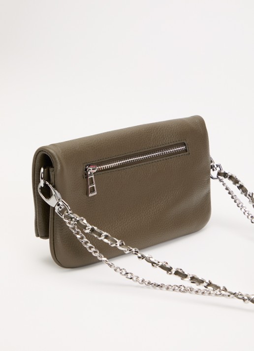 Zadig&Voltaire Rock Nano clutch van leer met afneembare schouderriem - achterkant khaki
