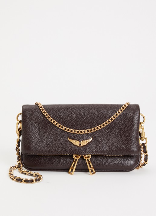 Zadig&Voltaire Rock Nano clutch van leer met afneembare schouderriem - voorkant 2 bruin