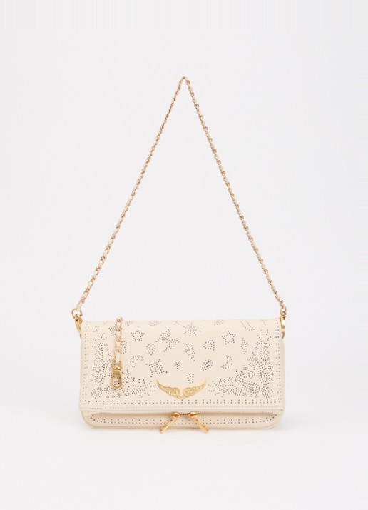 Zadig&Voltaire Rock Perforated clutch van leer met afneembare schouderriem