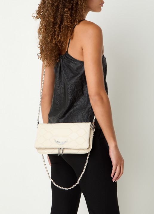 Zadig&Voltaire Rock XL schoudertas van leer - voorkant 2 creme
