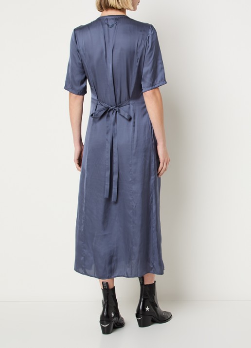 Zadig&Voltaire Rodalan midi jurk van satijn met split - achterkant 2 royalblauw
